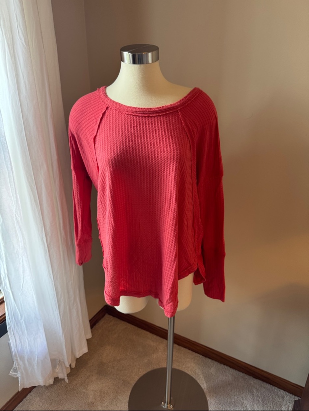 Sweet Romance Red Lightweight Waffle Knit Sweater